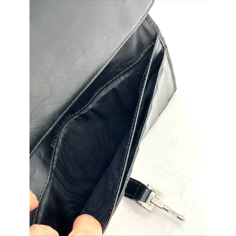 Gucci GG Canvas Jackie Clasp Long Wallet Black Leather Made In Italy